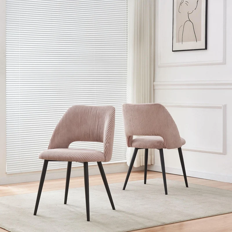 B&D Home Chaises de Salle à Manger Vicky Lot de 2, Chaise rembourrée en Velours côtelé pour Salle à Manger, Cuisine, Salon, Bureau, Coiffeuse, Design scandinave Rustique, Cordon Rose, 11126-ROSA-2