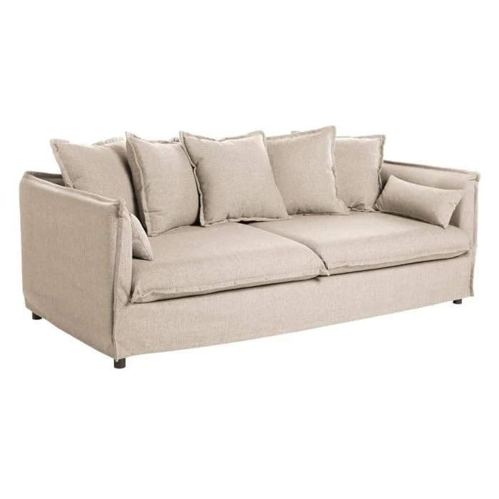 Atmosphera Créateur d'intérieur - Canapé Lin 3 Places Odilon 210cm Beige