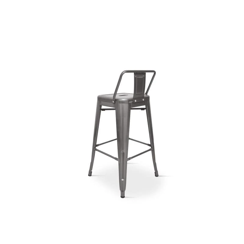 Tabouret de Bar en métal Brut Aspect galvanisé avec Dossier - Hauteur 76cm