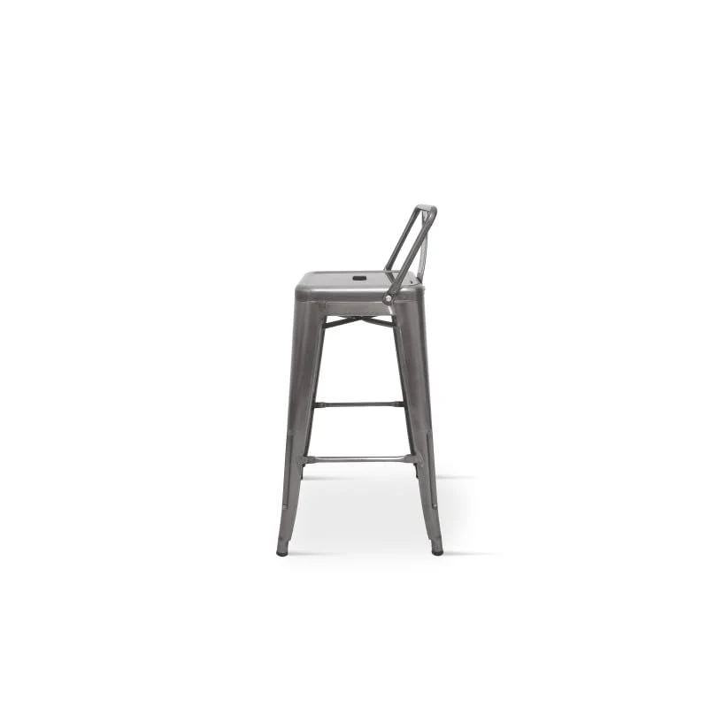 Tabouret de Bar en métal Brut Aspect galvanisé avec Dossier - Hauteur 76cm
