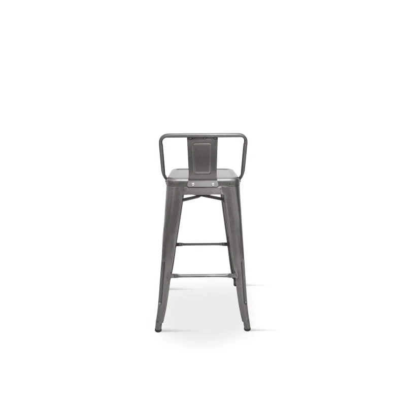 Tabouret de Bar en métal Brut Aspect galvanisé avec Dossier - Hauteur 76cm