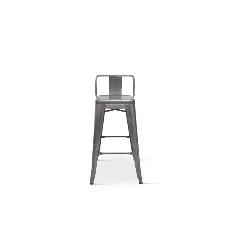 Tabouret de Bar en métal Brut Aspect galvanisé avec Dossier - Hauteur 76cm