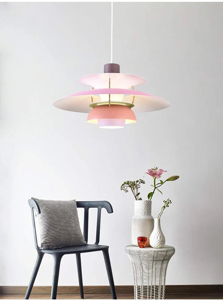 E27 Nordique Designer Danois Art Lustre,Ajustement Facile Multicouches Tête Unique Lustre,Moderne Restaurant Bar Cafe Pendant Light,Chambre Chevet,Simple Macaron Aluminium Lustre-Gradient violet 40cm
