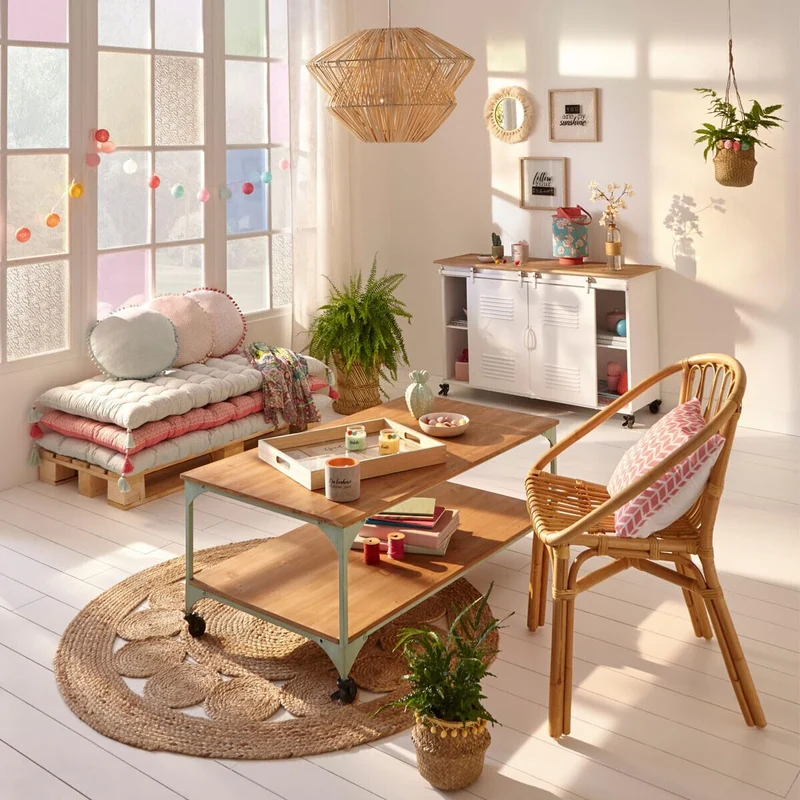 Grande suspension lustre en ROTIN - Diamètre 45 cm - Coloris : BOIS Naturel