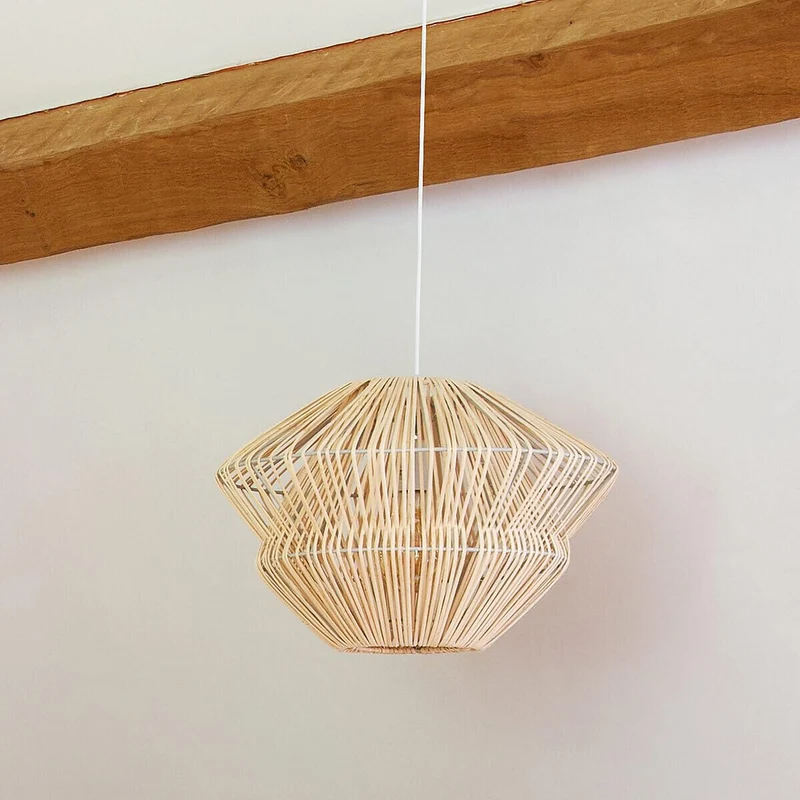 Grande suspension lustre en ROTIN - Diamètre 45 cm - Coloris : BOIS Naturel