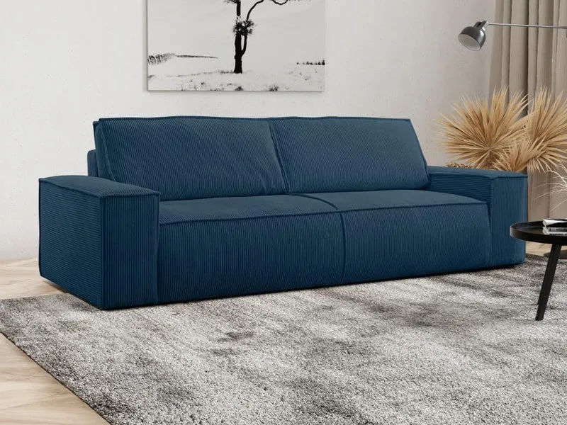 Vente-unique - Canapé 4 Places Convertible en Velours côtelé Bleu Amelia