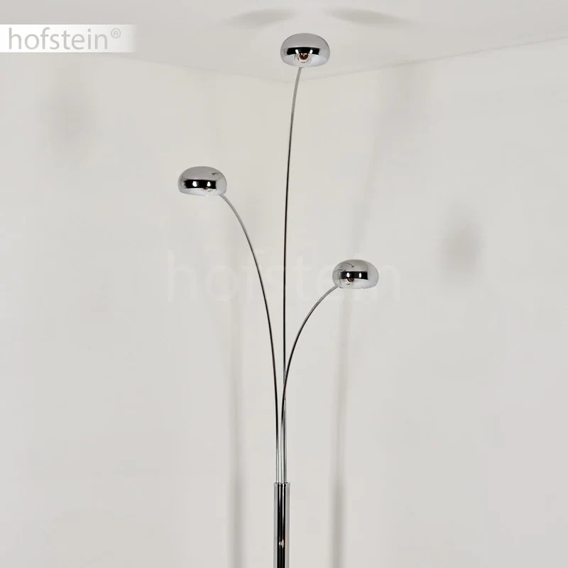 Lampadaire Nikkala, lampe sur pied en métal/verre en couleur chrome/blanc, luminaire au design moderne, abat-jour réglable, interrupteur on/off sur le boîtier, hauteur 240 cm, 3 x E14, sans ampoules