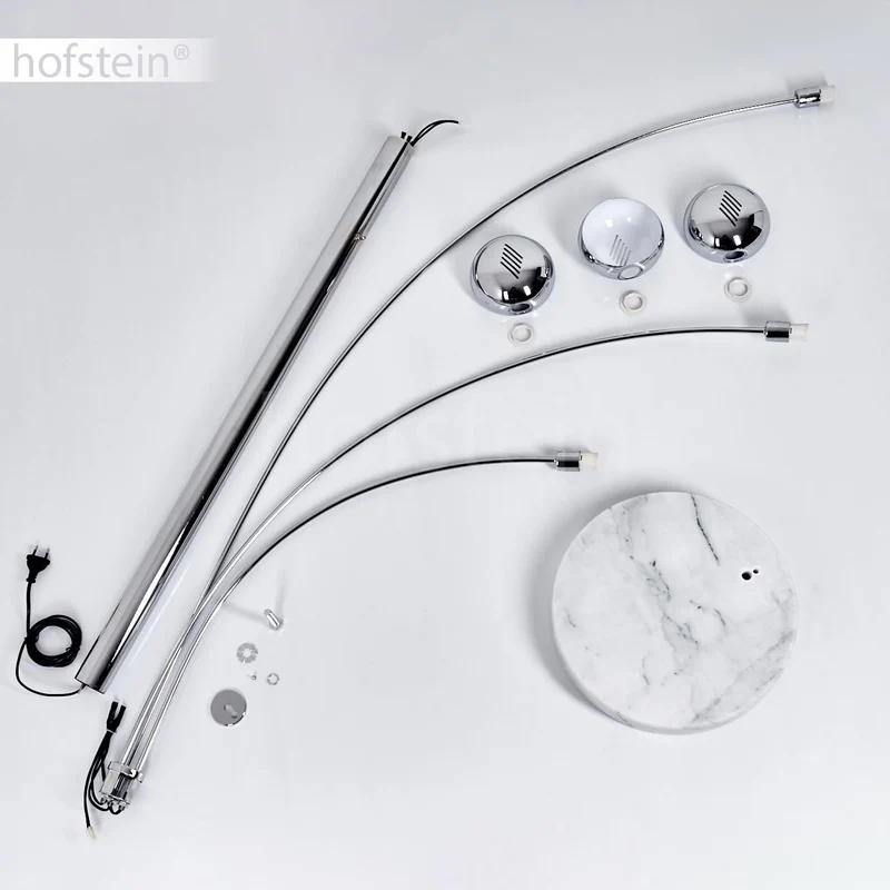 Lampadaire Nikkala, lampe sur pied en métal/verre en couleur chrome/blanc, luminaire au design moderne, abat-jour réglable, interrupteur on/off sur le boîtier, hauteur 240 cm, 3 x E14, sans ampoules