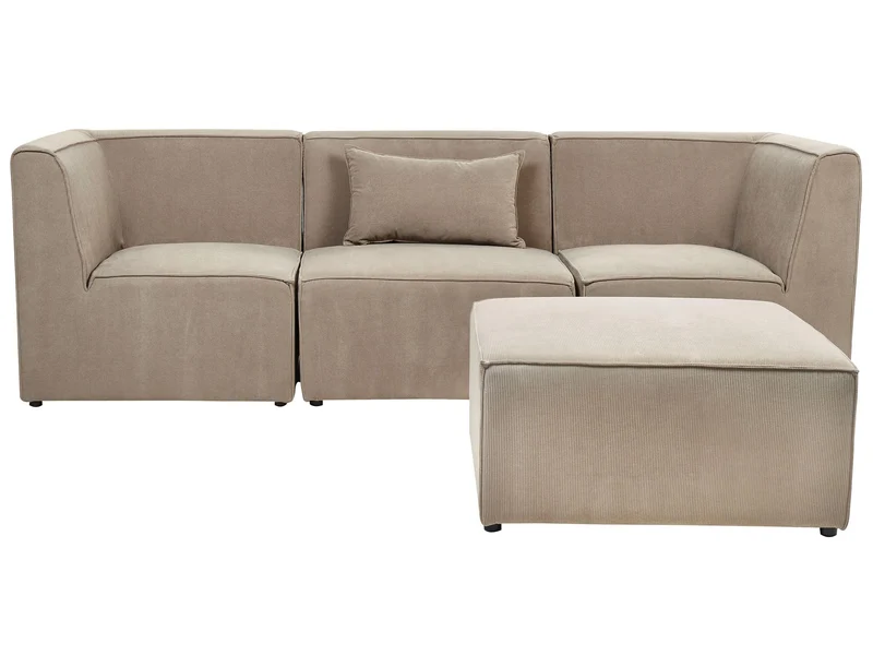 Canapé Modulable 3 Places et Pouf Ottoman en Velours Côtelé Taupe Lemvig