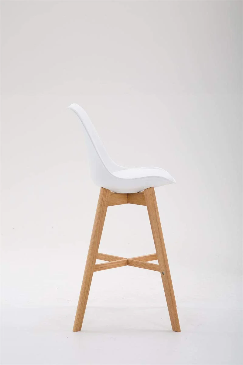 Tabouret De Bar Cannes Dossier Plastique Assie Similicuir I Chaise Haute De Bistrot avec Pied en Bois Et Repose-Pieds I Design Scandinave I Couleur: Blanc, Cadre: Nature