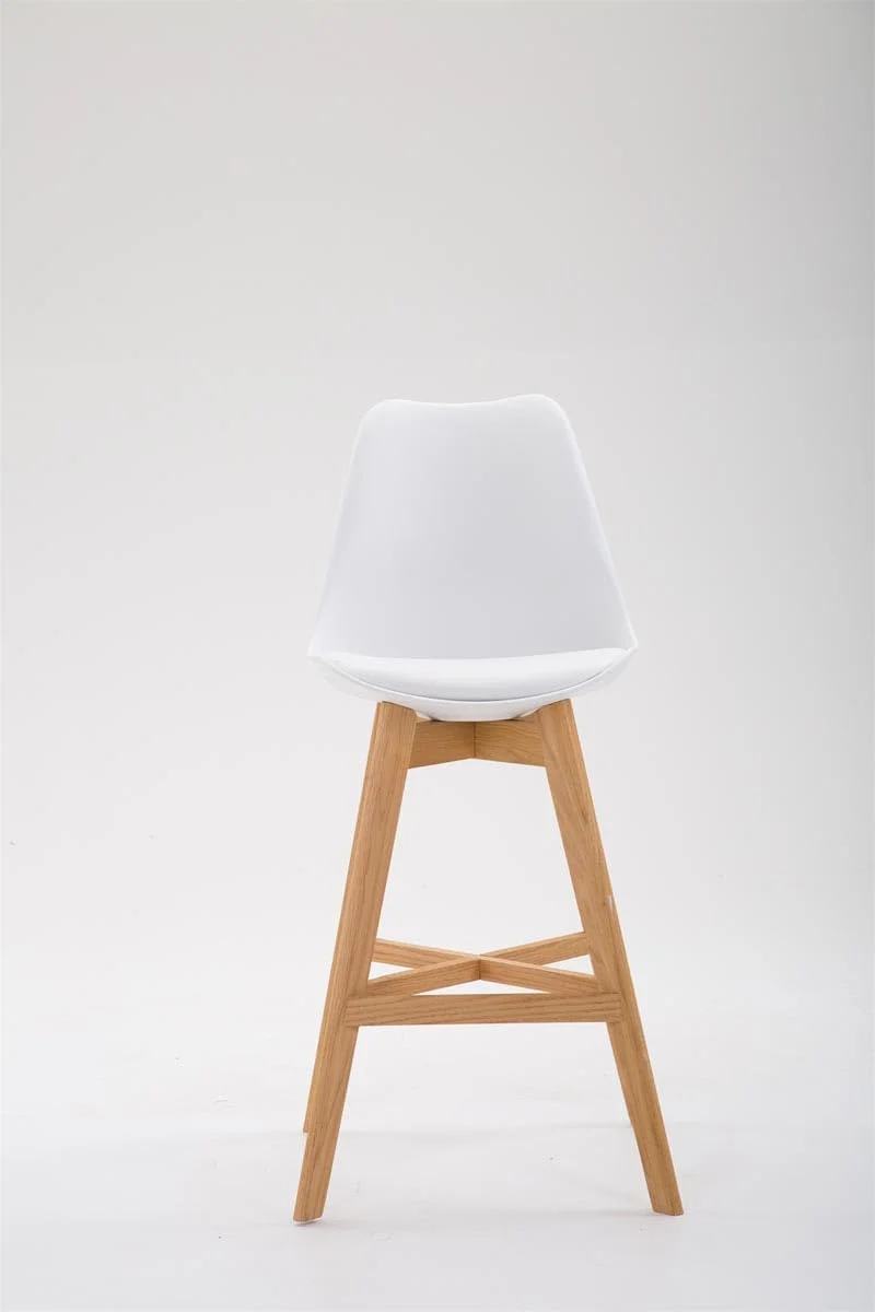 Tabouret De Bar Cannes Dossier Plastique Assie Similicuir I Chaise Haute De Bistrot avec Pied en Bois Et Repose-Pieds I Design Scandinave I Couleur: Blanc, Cadre: Nature