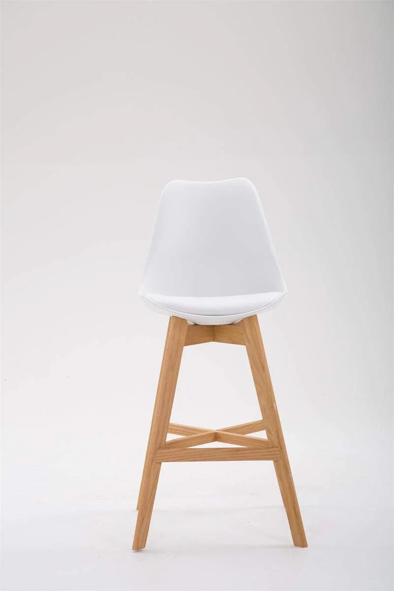 Tabouret De Bar Cannes Dossier Plastique Assie Similicuir I Chaise Haute De Bistrot avec Pied en Bois Et Repose-Pieds I Design Scandinave I Couleur: Blanc, Cadre: Nature