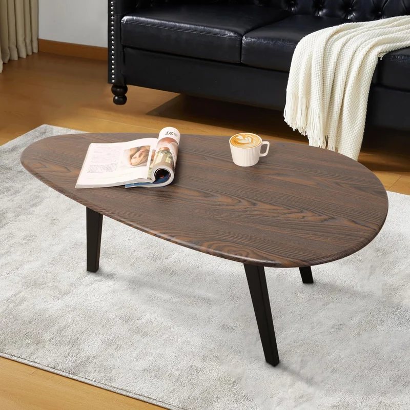 WDSHIYI Grande table basse ovale moderne du milieu du siècle pour salon, centre minimaliste, noyer et noir, 274,3 x 144,2 x 101,6 cm