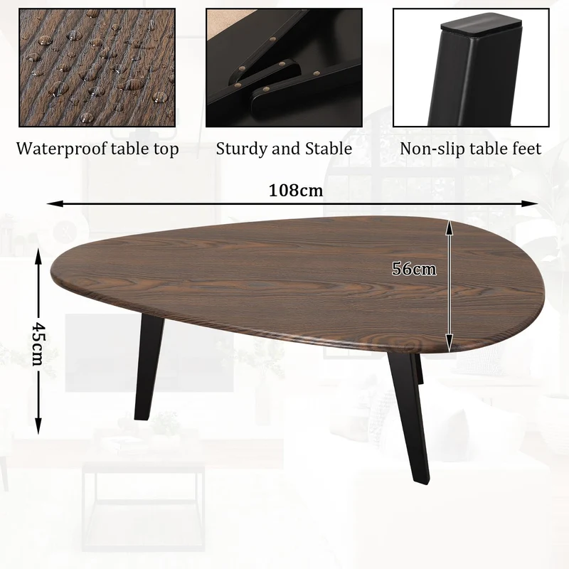 WDSHIYI Grande table basse ovale moderne du milieu du siècle pour salon, centre minimaliste, noyer et noir, 274,3 x 144,2 x 101,6 cm
