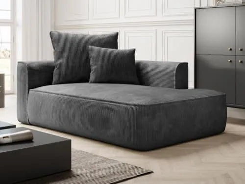Vente-unique - Méridienne Droite en Velours côtelé Gris Anthracite PINETA