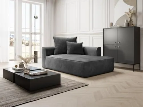 Vente-unique - Méridienne Droite en Velours côtelé Gris Anthracite PINETA