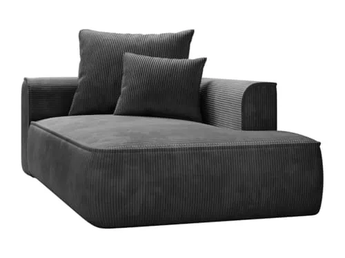 Vente-unique - Méridienne Droite en Velours côtelé Gris Anthracite PINETA