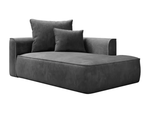 Vente-unique - Méridienne Droite en Velours côtelé Gris Anthracite PINETA