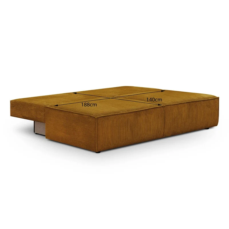 HOMIFAB Canapé Convertible 3 Places avec Coffre de Rangement en Velours côtelé Jaune Moutarde - Milla