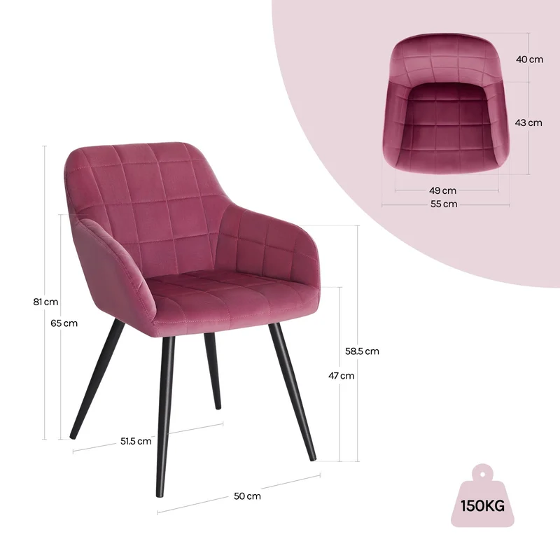 WOLTU 1 pièce Chaise de Salle à Manger Chaise de Cuisine rembourrée en Velours, Pied en métal,Bordeaux BH93bd-1