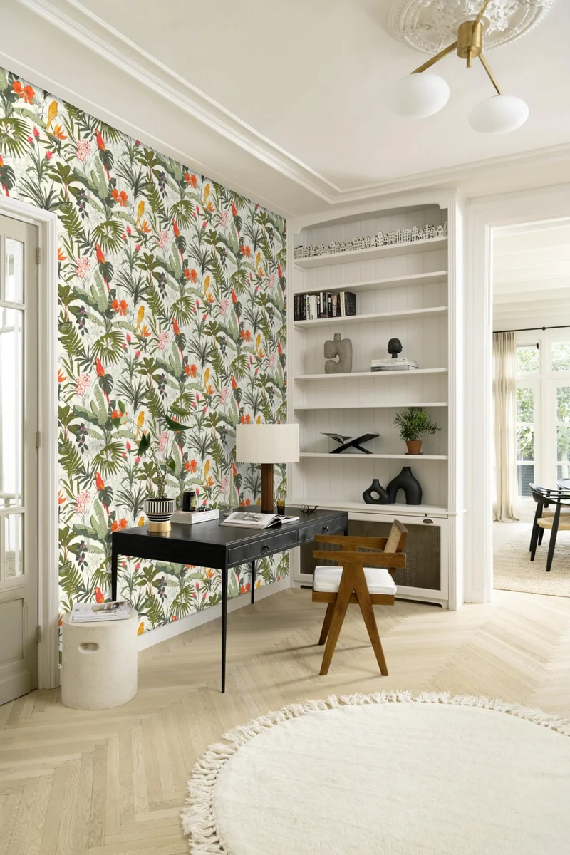 Rasch Papier peint intissé clair avec motif jungle et perroquets en vert, rouge et orange, 10,05 x 0,53 m (L x l)