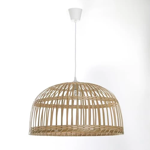 LUSSIOL Luminaire Phuket 60, suspension bambou, 60 W, naturel, ø 60 x H 33 cm