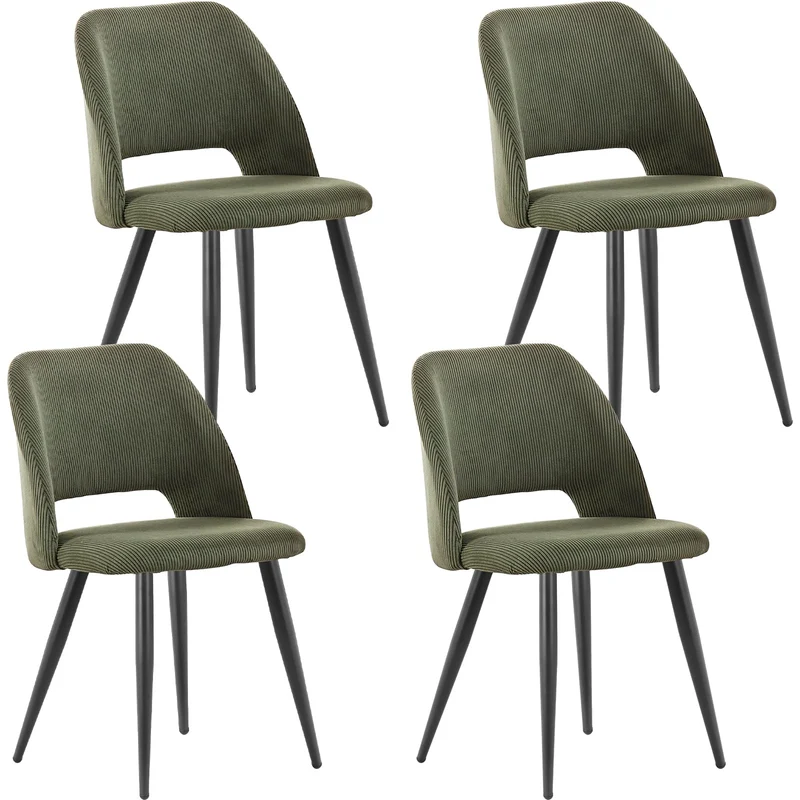 ANVOFONG Chaise de Salle à Manger Lot de 4,Chaise de Cuisine avec Pieds IndéPendants,Chaise Coiffeuse Tapissée en Velours Côtelé,Vert Armée Loungesessel,pour Salle à Manger,Salon,Cuisine,Chambre