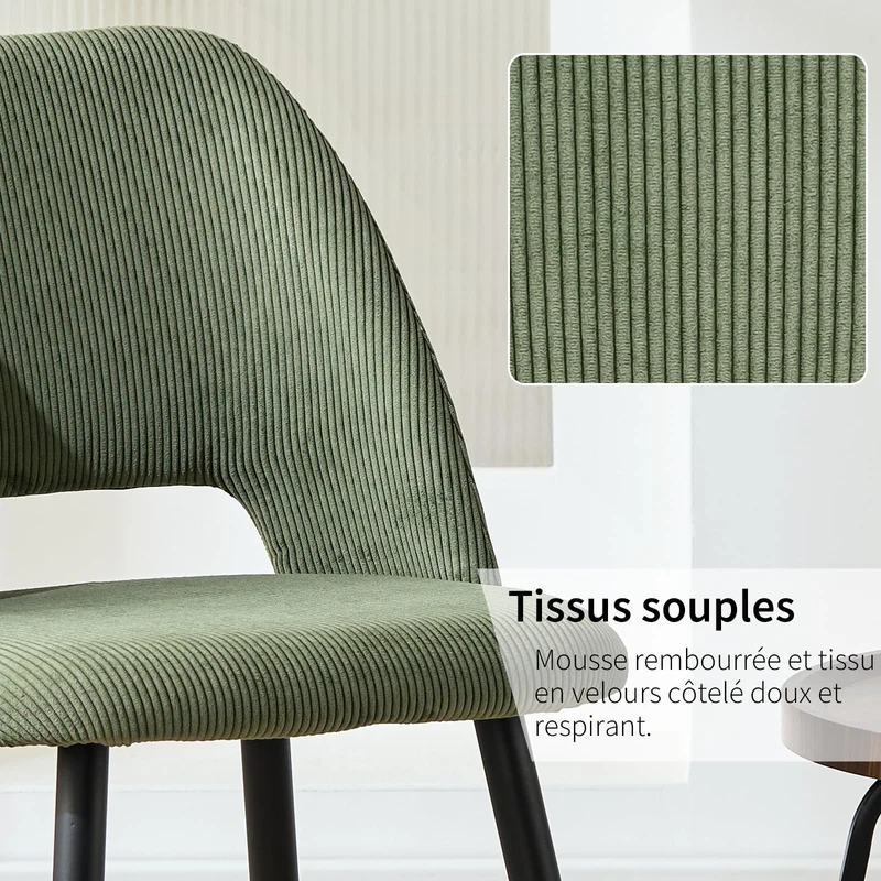 ANVOFONG Chaise de Salle à Manger Lot de 4,Chaise de Cuisine avec Pieds IndéPendants,Chaise Coiffeuse Tapissée en Velours Côtelé,Vert Armée Loungesessel,pour Salle à Manger,Salon,Cuisine,Chambre