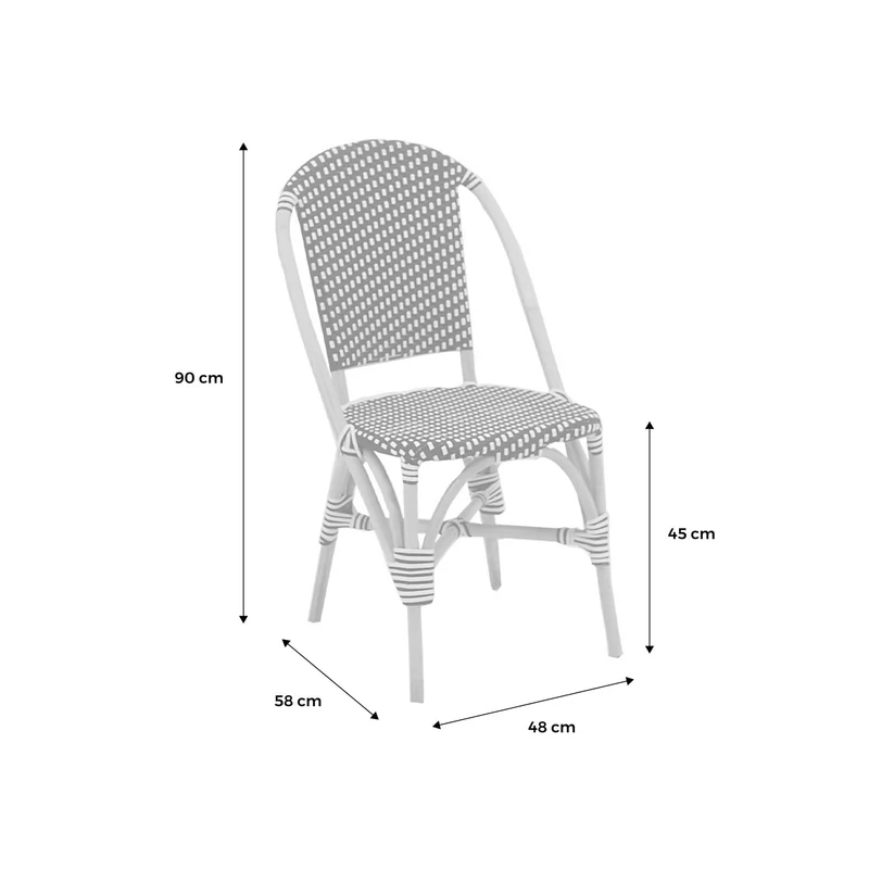 Alice's Home - Lot de 2 chaises empilables bistrot en rotin et polyrotin Noir et Blanc. L 48 x P 58 x H 90cm