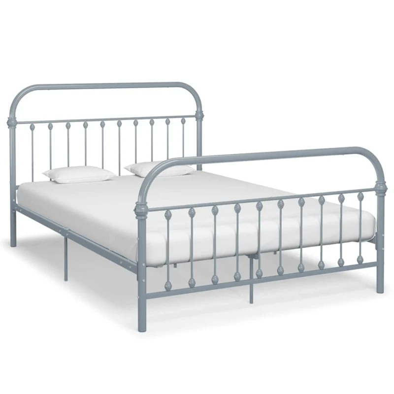 vidaXL Cadre de Lit Sommier à Lattes Lit Double Lit Adulte Cadre à Lattes sur Pied Chambre à Coucher Maison Intérieur Gris Métal 160x200 cm