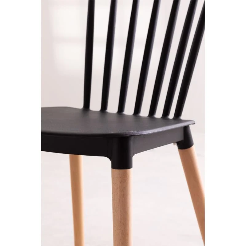 Kosmi Chaise Style scandinave à barreaux modèle Pop - Coque en résine Noire et Pieds en Bois Naturel