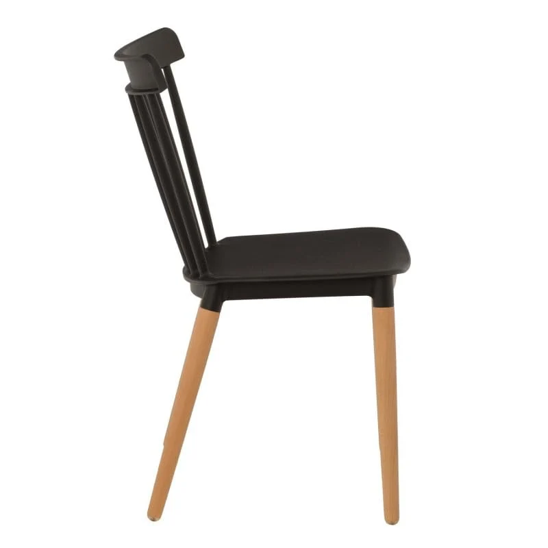 Kosmi Chaise Style scandinave à barreaux modèle Pop - Coque en résine Noire et Pieds en Bois Naturel