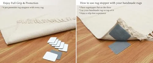 Tapis en coton imprimé à la main Motif géométrique bleu roi 0,5 cm d'épaisseur Fait à la main Utilisation intérieure ou extérieure Pour salon, chambre à coucher, salle à manger