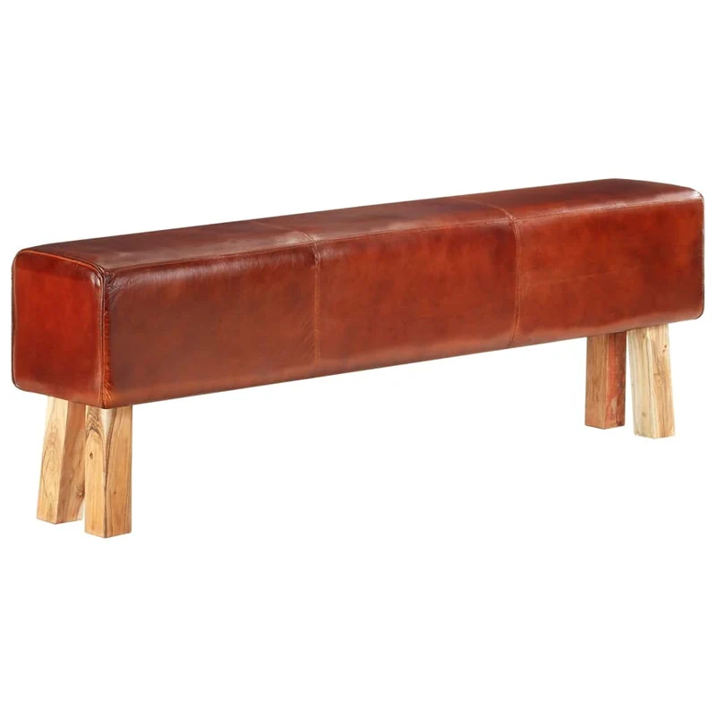 SKM Banc Saut de Cheval 160 cm Marron Cuir Véritable et manguier-607