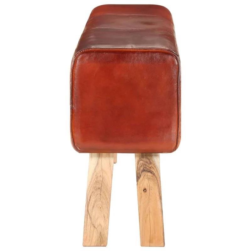 SKM Banc Saut de Cheval 160 cm Marron Cuir Véritable et manguier-607