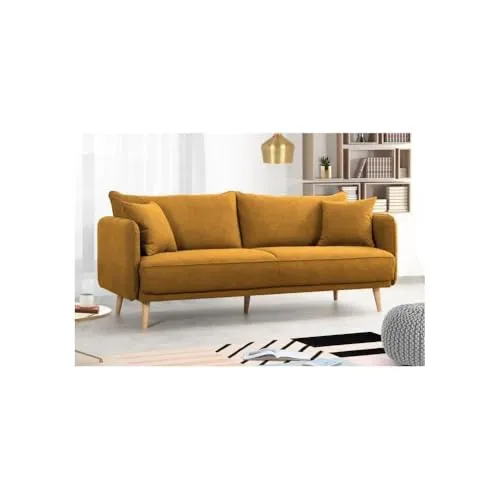 HEXAGONE Canapé Fixe 3 Places Daren - Tissu Moutarde - L 207 x P 90 x H 88 cm - Fabriqué en France