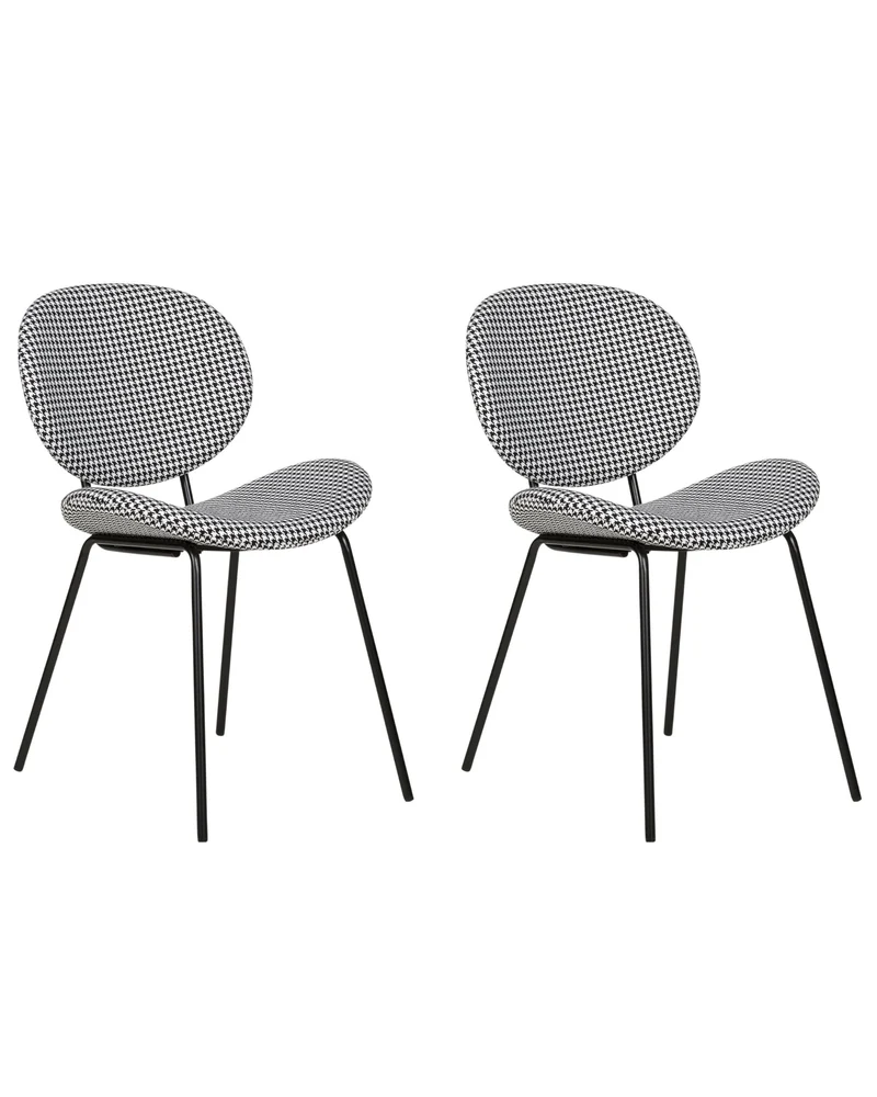 Lot de 2 Chaises de Salle à Manger Design Rétro Sans Accoudoirs en Polyester Noir et Blanc Luana