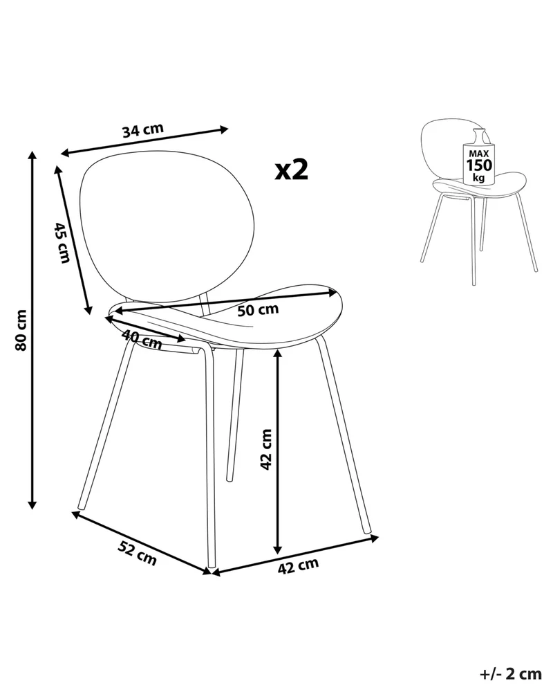 Lot de 2 Chaises de Salle à Manger Design Rétro Sans Accoudoirs en Polyester Noir et Blanc Luana
