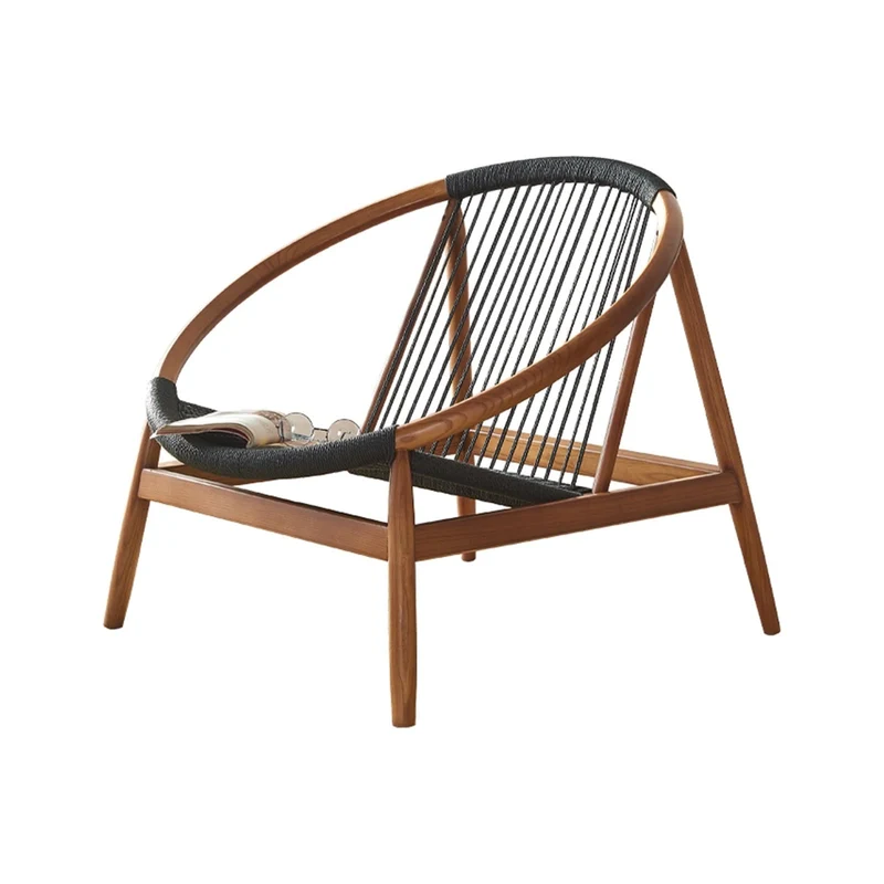 Fauteuil d'appoint en rotin Canapé en bois, chaise de loisirs tissée en corde de chanvre, fauteuil inclinable simple for balcon, chaise longue for patio, jardin et terrasse, élégant et confortable Fau