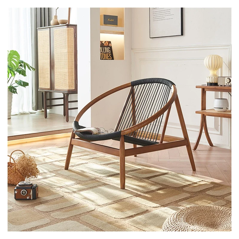 Fauteuil d'appoint en rotin Canapé en bois, chaise de loisirs tissée en corde de chanvre, fauteuil inclinable simple for balcon, chaise longue for patio, jardin et terrasse, élégant et confortable Fau