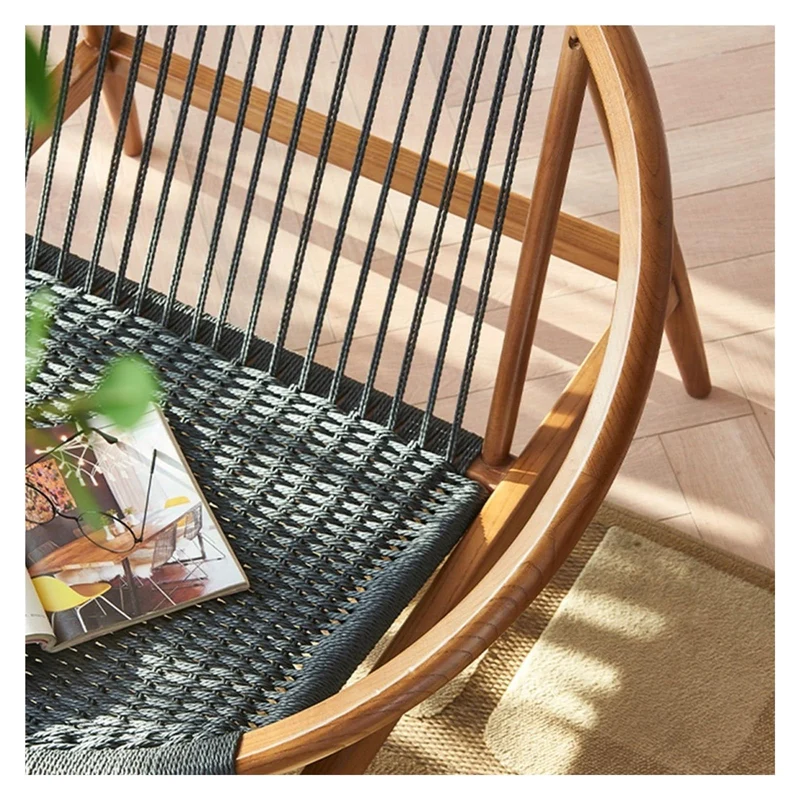 Fauteuil d'appoint en rotin Canapé en bois, chaise de loisirs tissée en corde de chanvre, fauteuil inclinable simple for balcon, chaise longue for patio, jardin et terrasse, élégant et confortable Fau