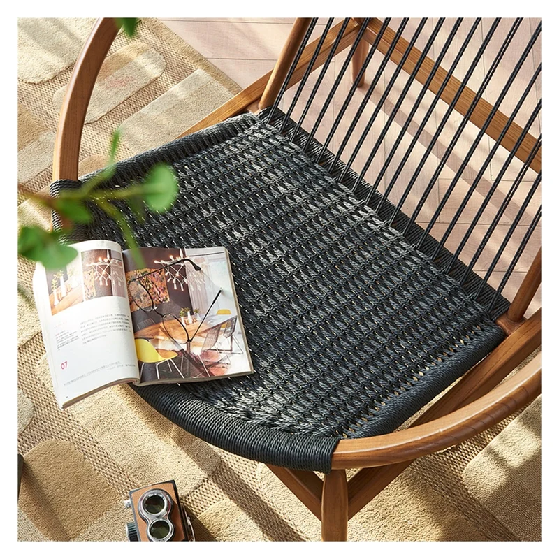 Fauteuil d'appoint en rotin Canapé en bois, chaise de loisirs tissée en corde de chanvre, fauteuil inclinable simple for balcon, chaise longue for patio, jardin et terrasse, élégant et confortable Fau