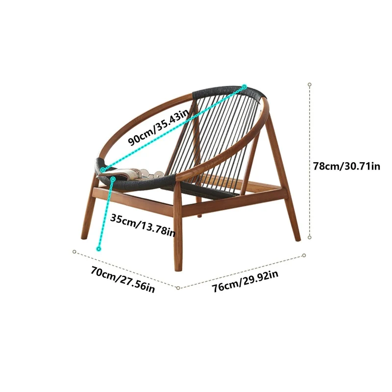 Fauteuil d'appoint en rotin Canapé en bois, chaise de loisirs tissée en corde de chanvre, fauteuil inclinable simple for balcon, chaise longue for patio, jardin et terrasse, élégant et confortable Fau