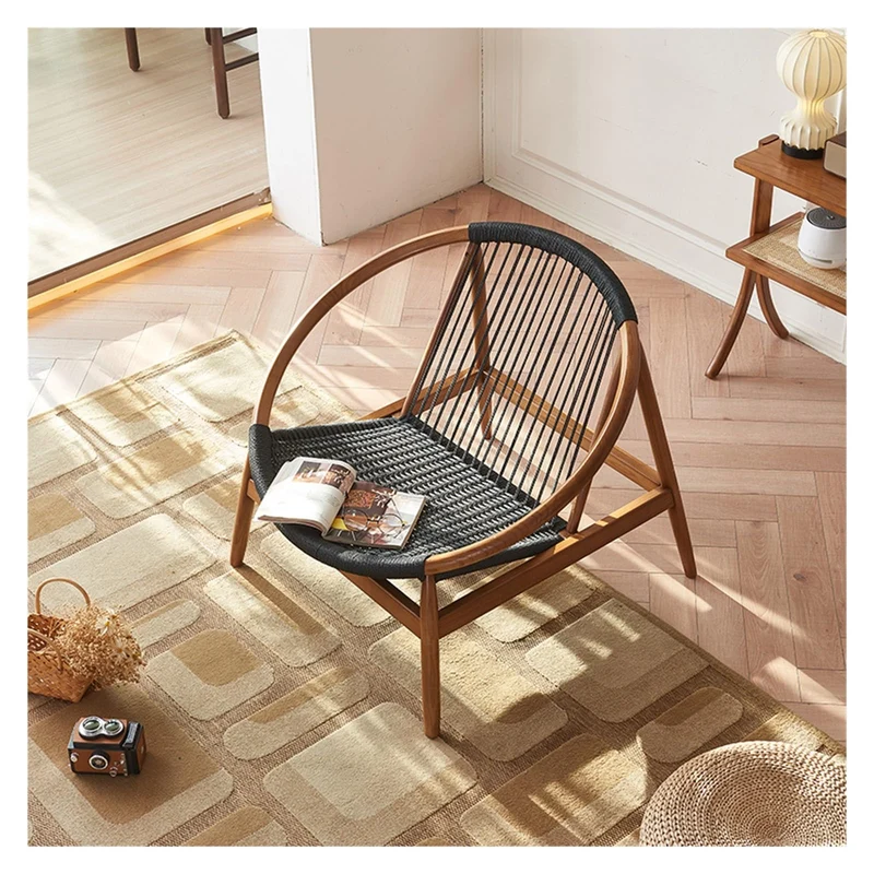 Fauteuil d'appoint en rotin Canapé en bois, chaise de loisirs tissée en corde de chanvre, fauteuil inclinable simple for balcon, chaise longue for patio, jardin et terrasse, élégant et confortable Fau