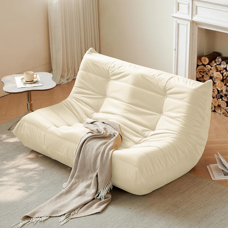 Gazecaia Canapé causeuse au coin du feu. Pouf poire moderne en tissu de lin en microfibre de qualité supérieure, canapé Togo, canapé d'angle pour salon, chambre à coucher, salon, bureau, beige