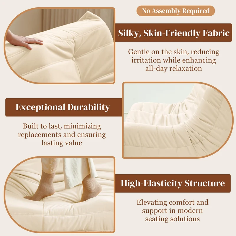 Gazecaia Canapé causeuse au coin du feu. Pouf poire moderne en tissu de lin en microfibre de qualité supérieure, canapé Togo, canapé d'angle pour salon, chambre à coucher, salon, bureau, beige
