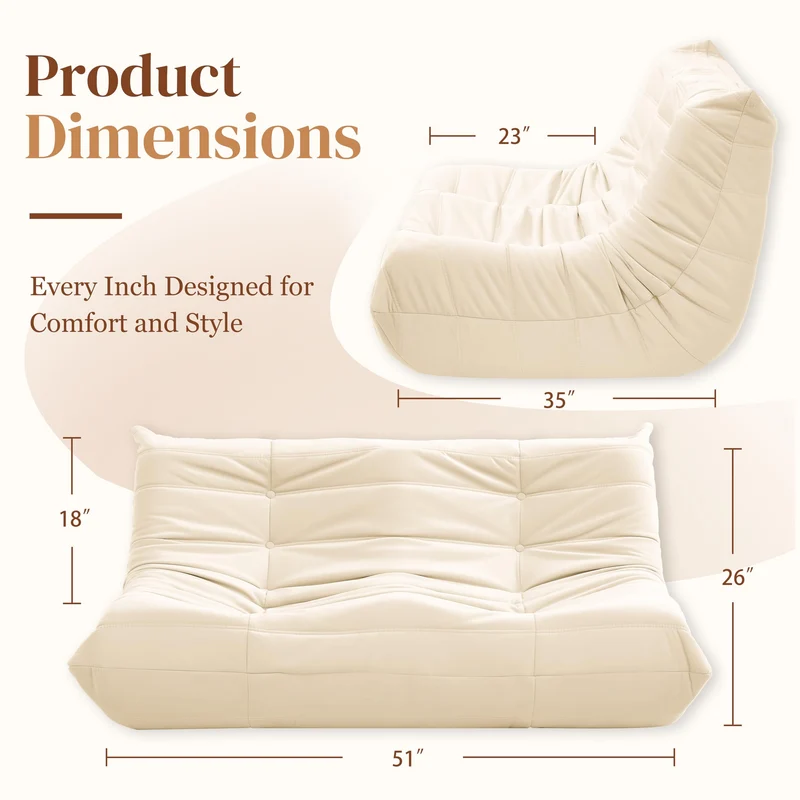 Gazecaia Canapé causeuse au coin du feu. Pouf poire moderne en tissu de lin en microfibre de qualité supérieure, canapé Togo, canapé d'angle pour salon, chambre à coucher, salon, bureau, beige