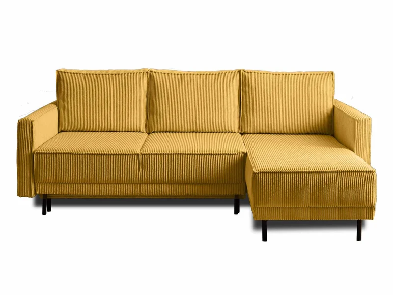 Lisa Design - Canapé d'angle Convertible avec Coffre Réversible Charlie en Velours Côtelé - Canapé Lit - Sofa Jaune 4 Places - Angle Droit - ou Gauche - Salon