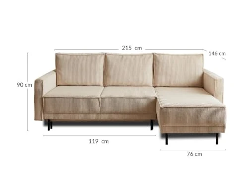Lisa Design - Canapé d'angle Convertible avec Coffre Réversible Charlie en Velours Côtelé - Canapé Lit - Sofa Jaune 4 Places - Angle Droit - ou Gauche - Salon