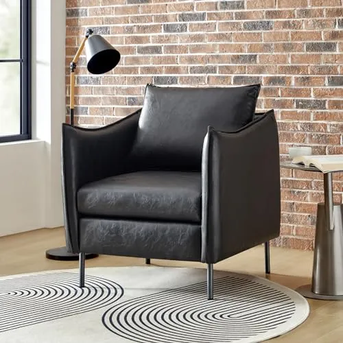 Fauteuil en cuir, chaises d'appoint modernes en cuir synthétique, chaises de lecture rembourrées avec coussins mobiles, design confortable pour la décoration de la maison